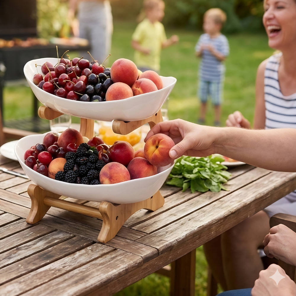 The Haven 3-Tier Bamboo Serving & Fruit Stand
