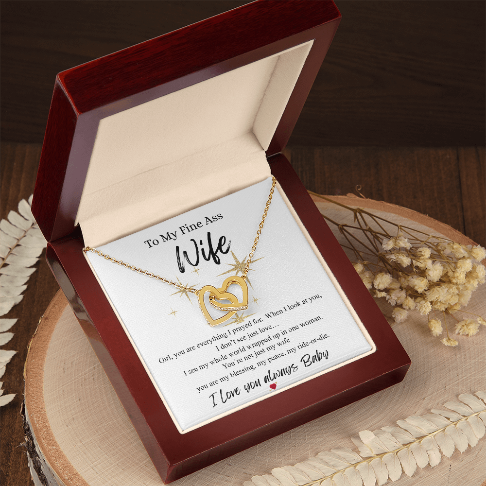 To My Fine Ass Wife – Interlocking Hearts Necklace & Romantic Message Card Gift 💖