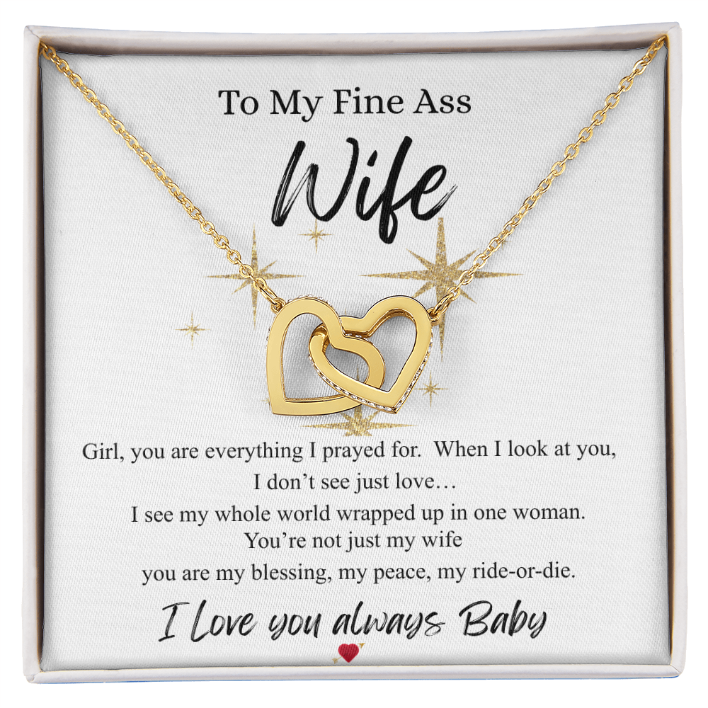 To My Fine Ass Wife – Interlocking Hearts Necklace & Romantic Message Card Gift 💖