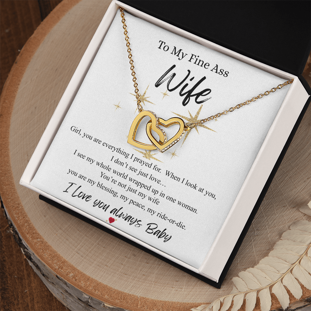 To My Fine Ass Wife – Interlocking Hearts Necklace & Romantic Message Card Gift 💖