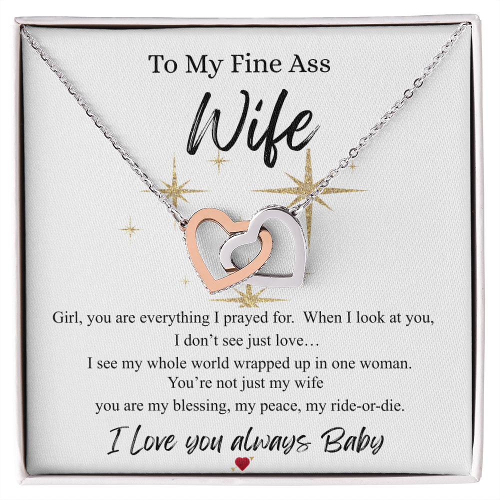 To My Fine Ass Wife – Interlocking Hearts Necklace & Romantic Message Card Gift 💖