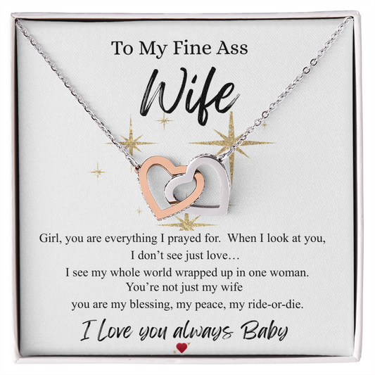 To My Fine Ass Wife – Interlocking Hearts Necklace & Romantic Message Card Gift 💖