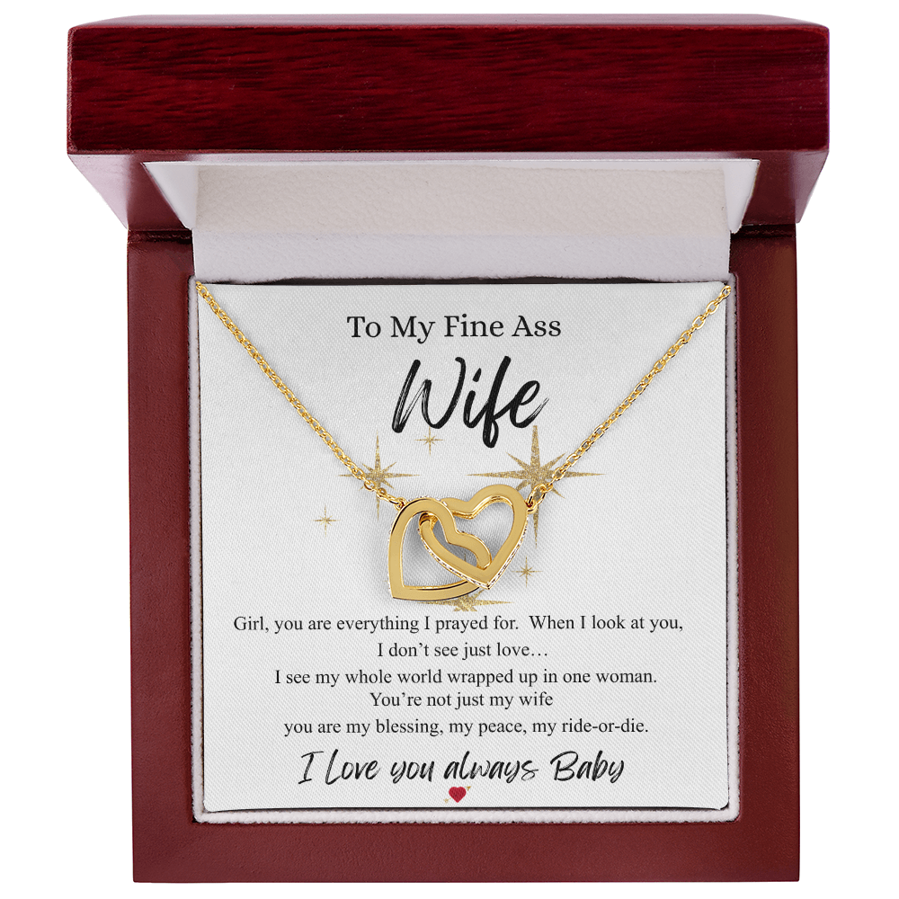 To My Fine Ass Wife – Interlocking Hearts Necklace & Romantic Message Card Gift 💖