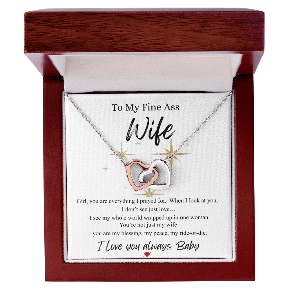 To My Fine Ass Wife – Interlocking Hearts Necklace & Romantic Message Card Gift 💖