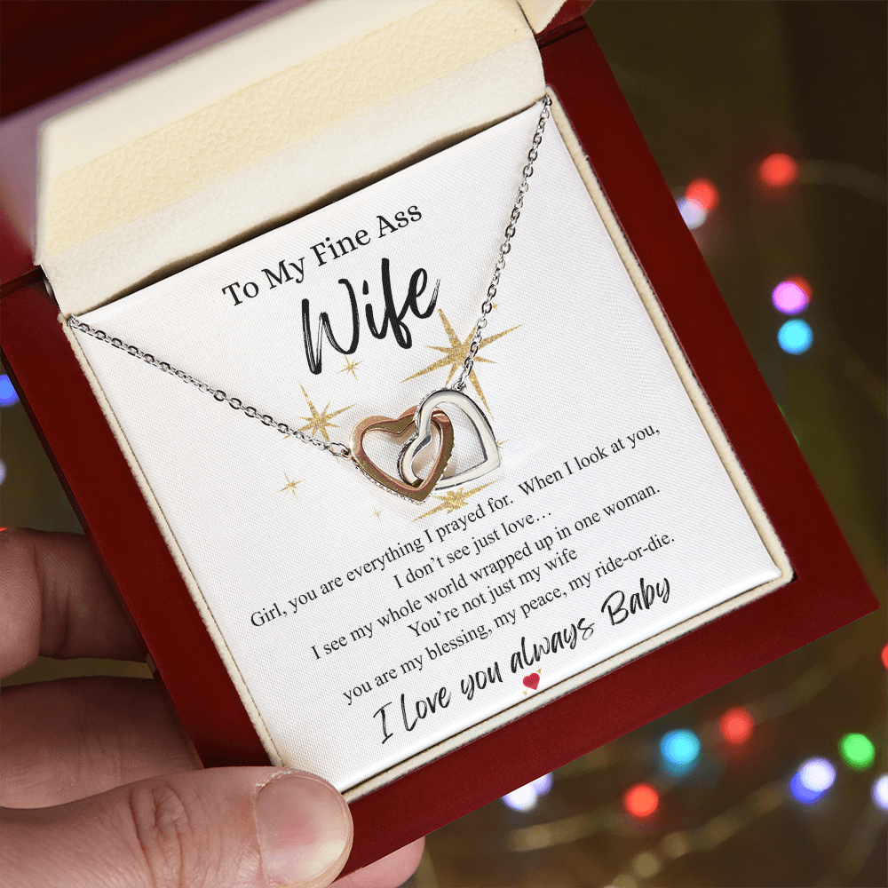 To My Fine Ass Wife – Interlocking Hearts Necklace & Romantic Message Card Gift 💖